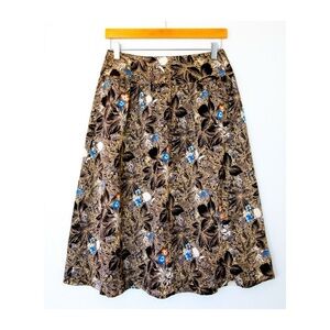 Vintage 70s floral knee-length high-waist flare skirt S brown floral retro print